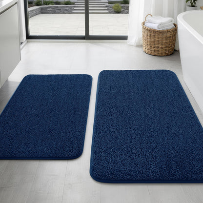 YIHOUSE 2-Piece Towel-Like Memory Foam Bathroom Rug Set, Dark Grey