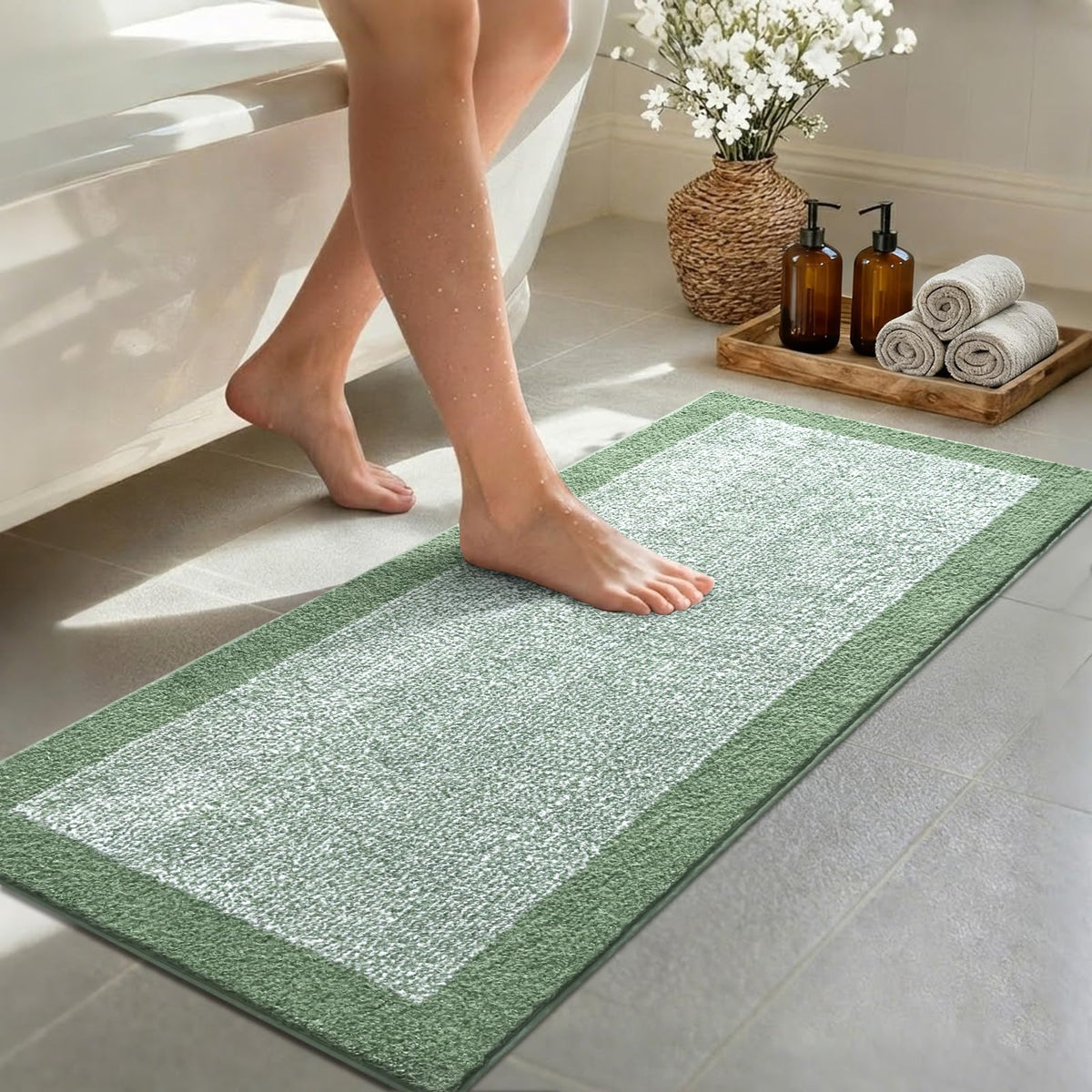 Long 2x4 Ft (48''x24'') Bathroom Rugs, Non Slip Washable Bath Mat Grey