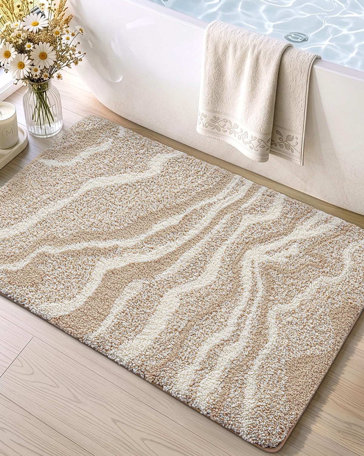DEXI Marble Bath Mats 36x24, Bathroom Rugs Non Slip Machine Washable, Grey