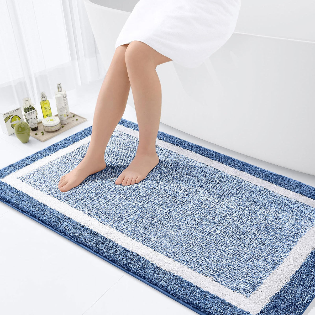 OLANLY Small Bathroom Rugs 24x16, Soft Absorbent Microfiber Bath Rugs, Grey