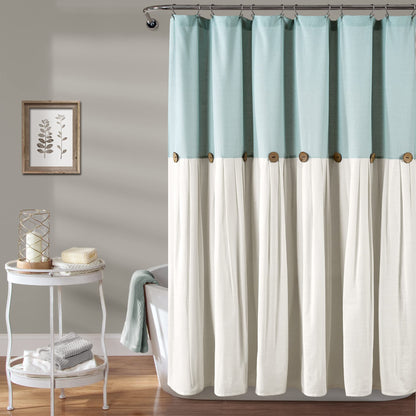 Lush Decor Linen Button Shower Curtain, 72" W x 72" L, Linen - Neural Shower Curtain Fabric - Bathroom Curtain - Farmhouse Bathroom Decor
