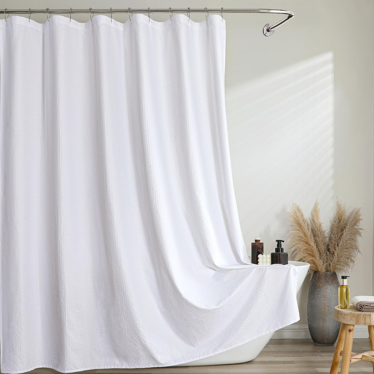 Pink Shower Curtain 72 Inch Length 1 Piece, Waffle Embossed Textured Soft Fabric Hotel Shower Curtain for Bathroom, Modern Polyester Water Repellent Machine Washable Bath Decor, 72Wx72L Inches