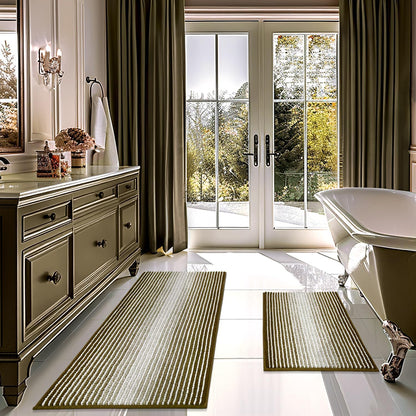 BSICPRO Bathroom Rugs Sets 2 Piece, Non Slip Striped Bath Mats, Fog Blue