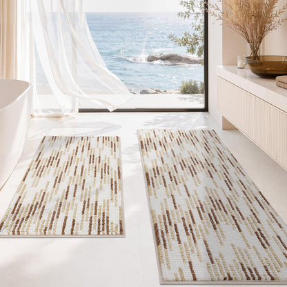 BSICPRO Bathroom Rugs Sets 2 Piece, Non Slip Striped Bath Mats, Fog Blue