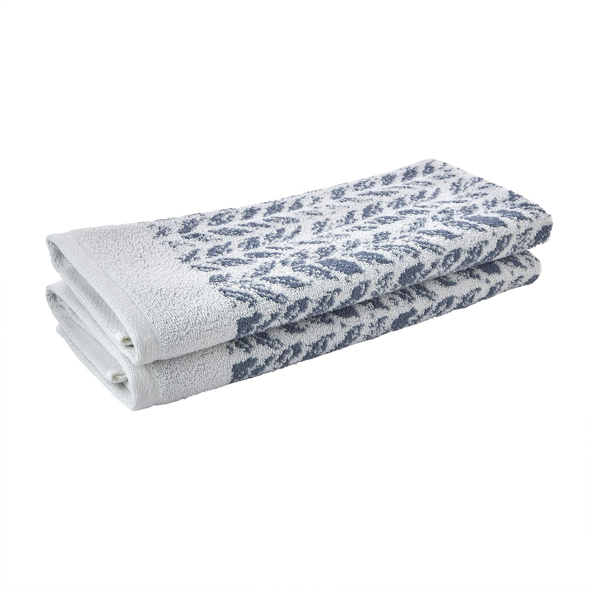 SKL Home Distressed Leaves Hand Towel Set-2pc, Turkish Cotton, Denim Blue