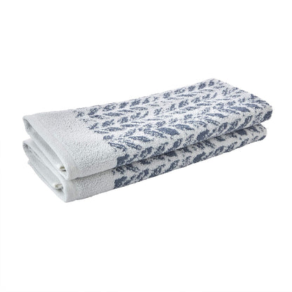 SKL Home Distressed Leaves Hand Towel Set-2pc, Turkish Cotton, Denim Blue