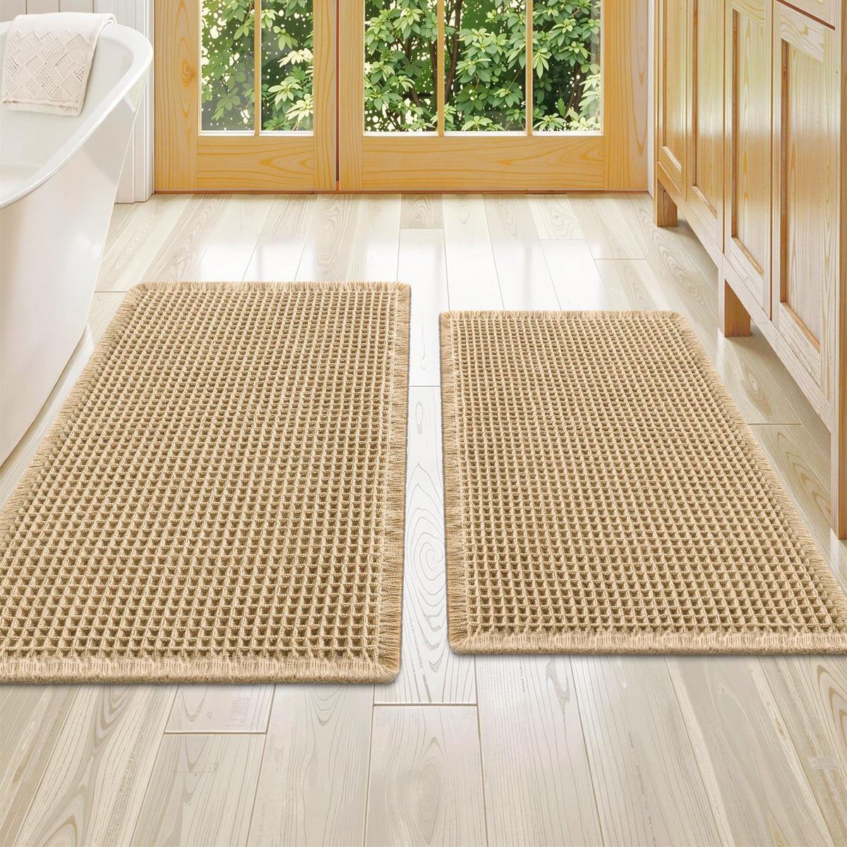 Smiry Waffle Bathroom Rugs Sets 2 Piece (30x20+24x16, Brown)