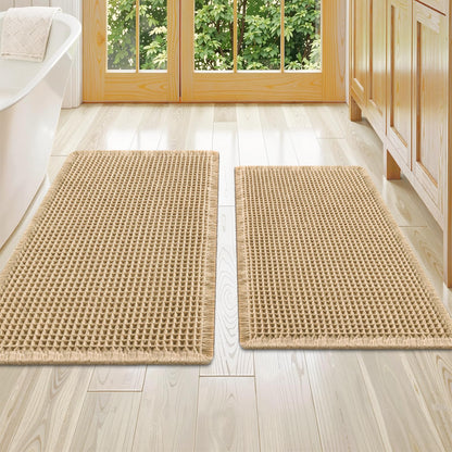 Smiry Waffle Bathroom Rugs Sets 2 Piece (30x20+24x16, Brown)