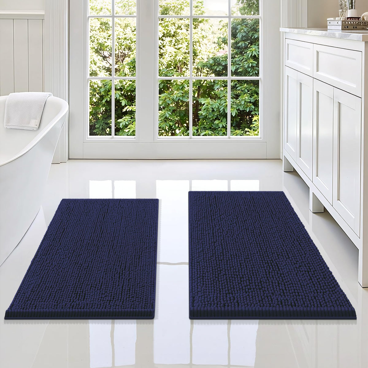 Smiry Chenille Bathroom Rugs Sets 2 Piece (30x20+24x16, Black)