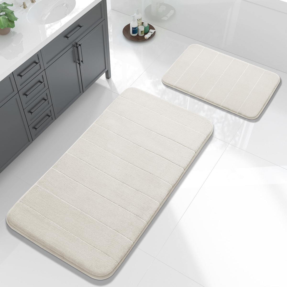 Yimobra Memory Foam Bathroom Rugs Sets 2 Piece - Super Soft Absorbent Quick Dry Bath Mat Set, Machine Washable Non Slip Floor Carpet for Tub Shower & Single Sink (17x24 & 31.5x20 Inch, Black)