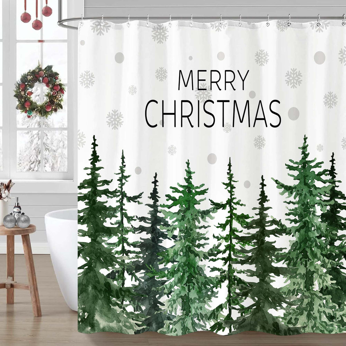 Accnicc Forest Mountain Shower Curtain Dark Green Nature Misty Pine Tree Shower Curtains for Bathroom Foggy Rustic Woodland Decorative Waterproof Fabric Bath Curtain Decor 72×72 Inches