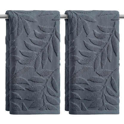 Artoid Mode 2 Pcs Caramel 3D Leaves Jacquard Hand Towels for Bathroom, 100% Cotton Soft Absorbent Bathroom Decor Towels, 13.7 x 29.5 Inch