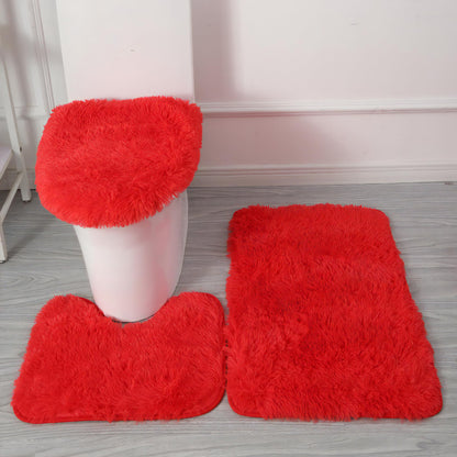 Black Bathroom Rugs Sets 3Piece Bath Mat Solid Bath Rug Floor Mats Washable Shower Rug with U-Shaped Contour Rug Toilet Lid Cover