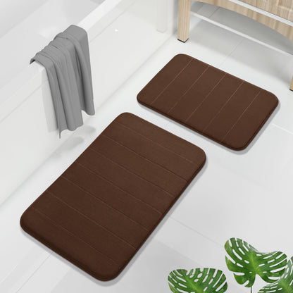 Yimobra Memory Foam Bathroom Rugs Sets 2 Piece - Super Soft Absorbent Quick Dry Bath Mat Set, Machine Washable Non Slip Floor Carpet for Tub Shower & Single Sink (17x24 & 31.5x20 Inch, Black)
