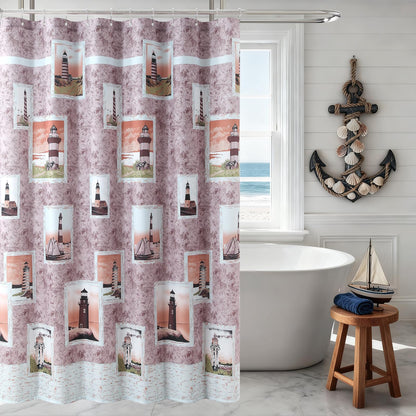 Coastal Seashell Fabric Shower Curtain, Under The Sea Beach Ocean Theme Shower Curtain with Starfish & Coral, Waterproof Blue Nautical Decorative Bathroom Curtains, 72" W x 72" H