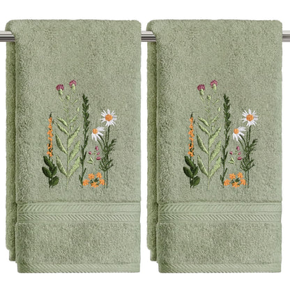 Artoid Mode 2 Pcs Beige Wildflower Floral Embroidered Hand Towels for Bathroom, 100% Cotton Soft Absorbent Farmhouse Decor Towels, 13.7 x 29.5 Inch
