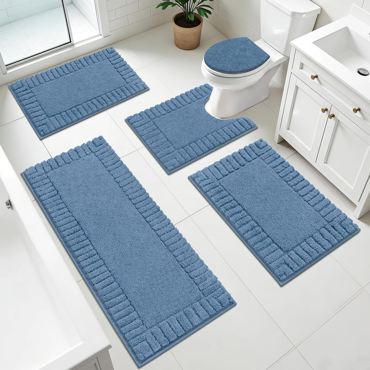 Pauwer Bathroom Rugs Sets 3 Piece, Microfiber Bath Mat Set, Dark Grey
