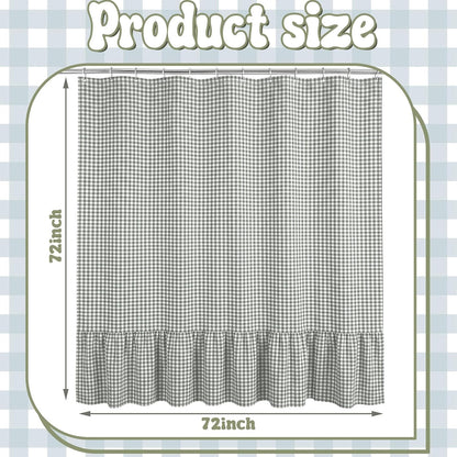 HunnmingRe Ruffle Hem Gingham Shower Curtain Sage Green