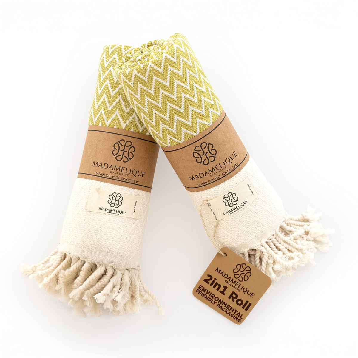Madamelique Exclusive Hand Towels Set of 2-18 x 40 Inches - Decorative Bathroom Peshtemal Towel for Hand, Face, Hair, Yoga, Tea, Dishcloth, Kitchen and Bath - 100% Pure Cotton (Biscuit)