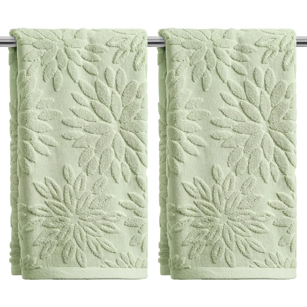 Artoid Mode 2 Pcs Olive Green 3D Dahlia Floral Jacquard Hand Towels for Bathroom, Cotton Soft Absorbent Bathroom Decor Towels, 13.7 x 29.5 Inch
