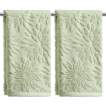 Artoid Mode 2 Pcs Olive Green 3D Dahlia Floral Jacquard Hand Towels for Bathroom, Cotton Soft Absorbent Bathroom Decor Towels, 13.7 x 29.5 Inch