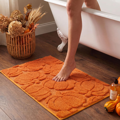 Luxury Fall Autumn Beige Cream Pumpkin Bathroom Mat, 17"x25" Extra Soft and Absorbent Microfiber Bath Rug, Non-Slip TPR Back, Plush Shaggy Bath Carpet for Floor