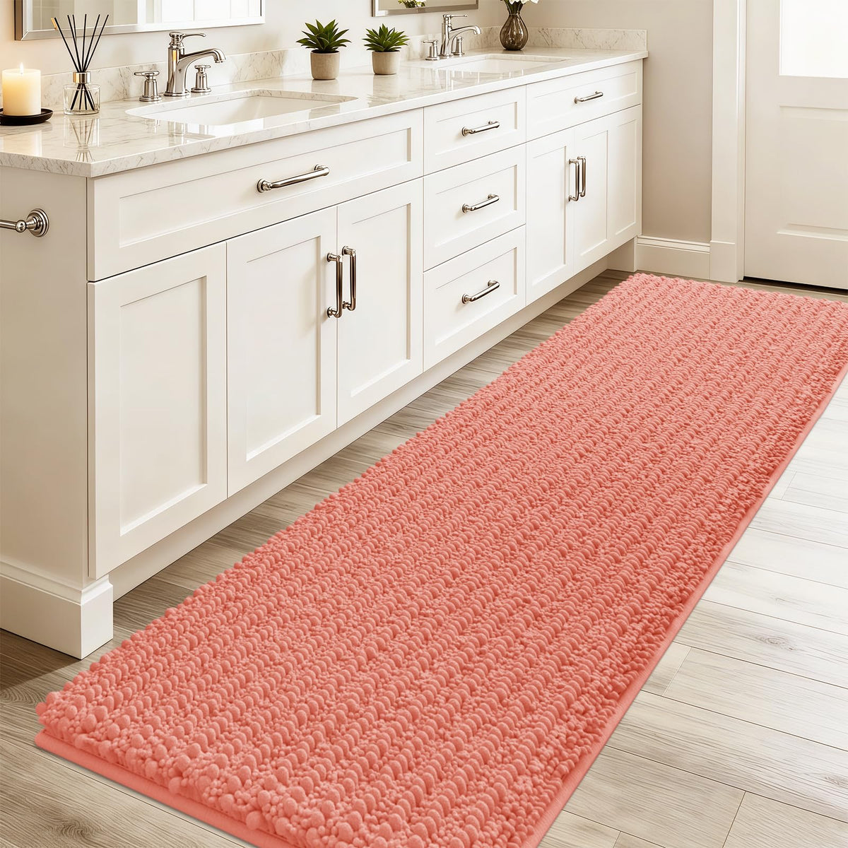ACCUMTEK Upgrade Extra Large Black Bathroom Rug Set 3 Pieces Ultra Soft, Thick Absorbent Bath Mats, Non Slip Chenille Toilet Mat for Bathroom, Bedroom, Kitchen
