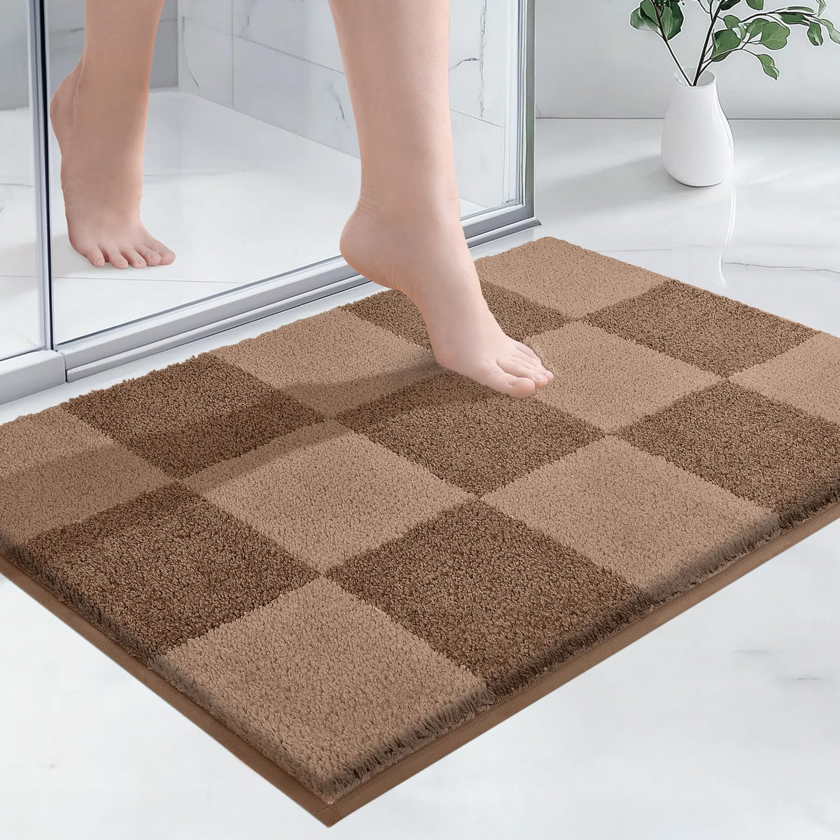 PURRUGS Bathroom Rug Non-Slip Machine Washable 24" x 36", Super Absorbent and Quick-Dry Bath Mat, Extra Soft and Plush Bath Rug for Shower, Bathtub and Sink, Grayish Brown & Coffee