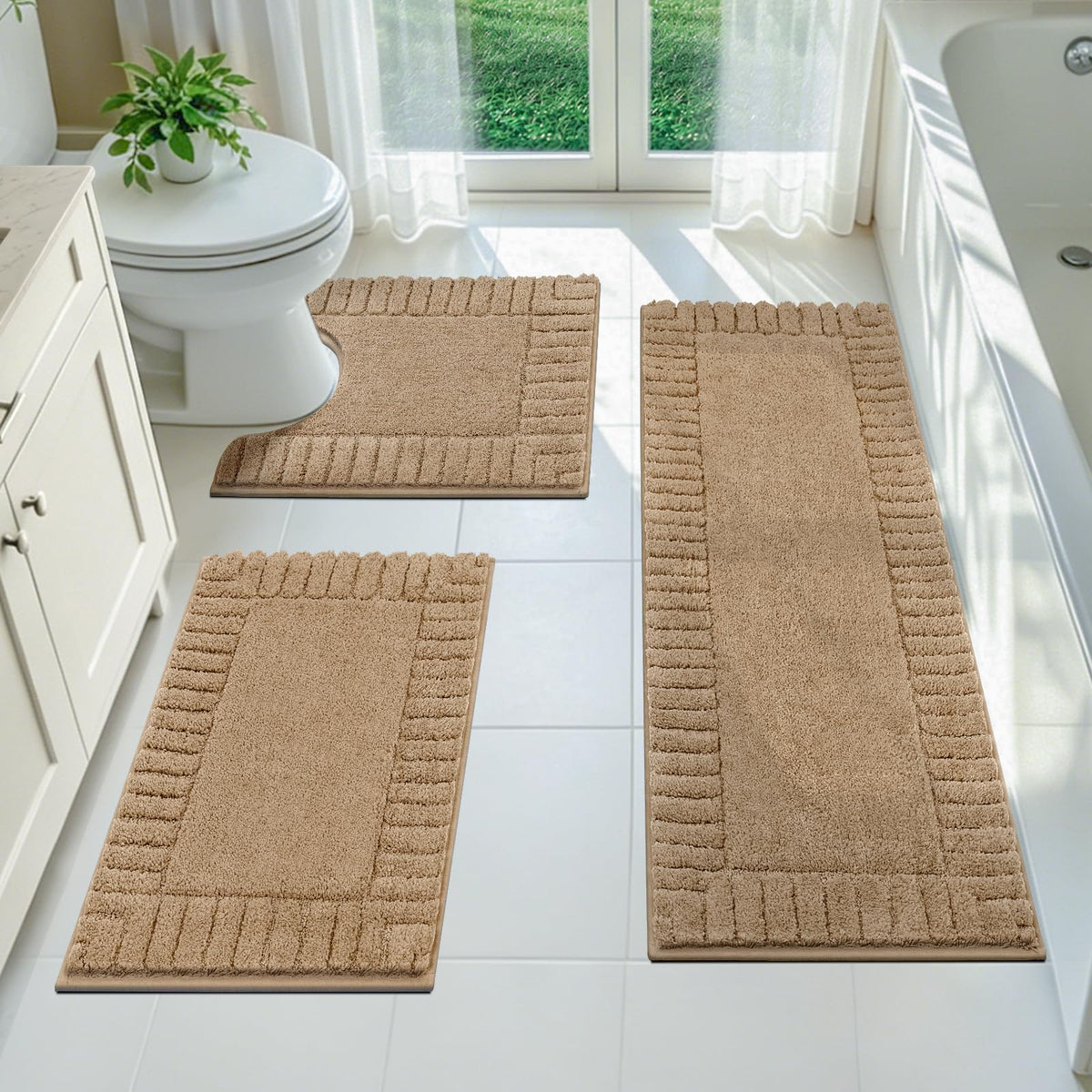 Pauwer Bathroom Rugs Sets 3 Piece, Microfiber Bath Mat Set, Dark Grey