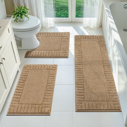 Pauwer Bathroom Rugs Sets 3 Piece, Microfiber Bath Mat Set, Dark Grey