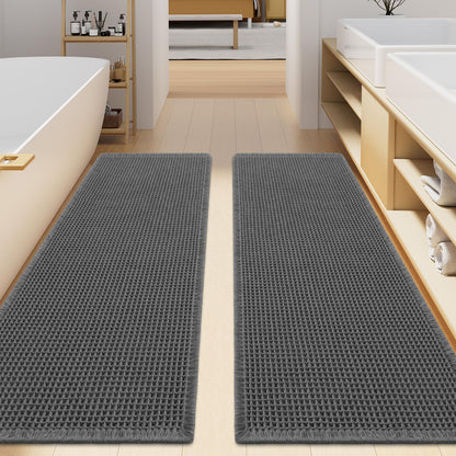 Smiry Waffle Bathroom Rugs Sets 2 Piece (30x20+24x16, Brown)