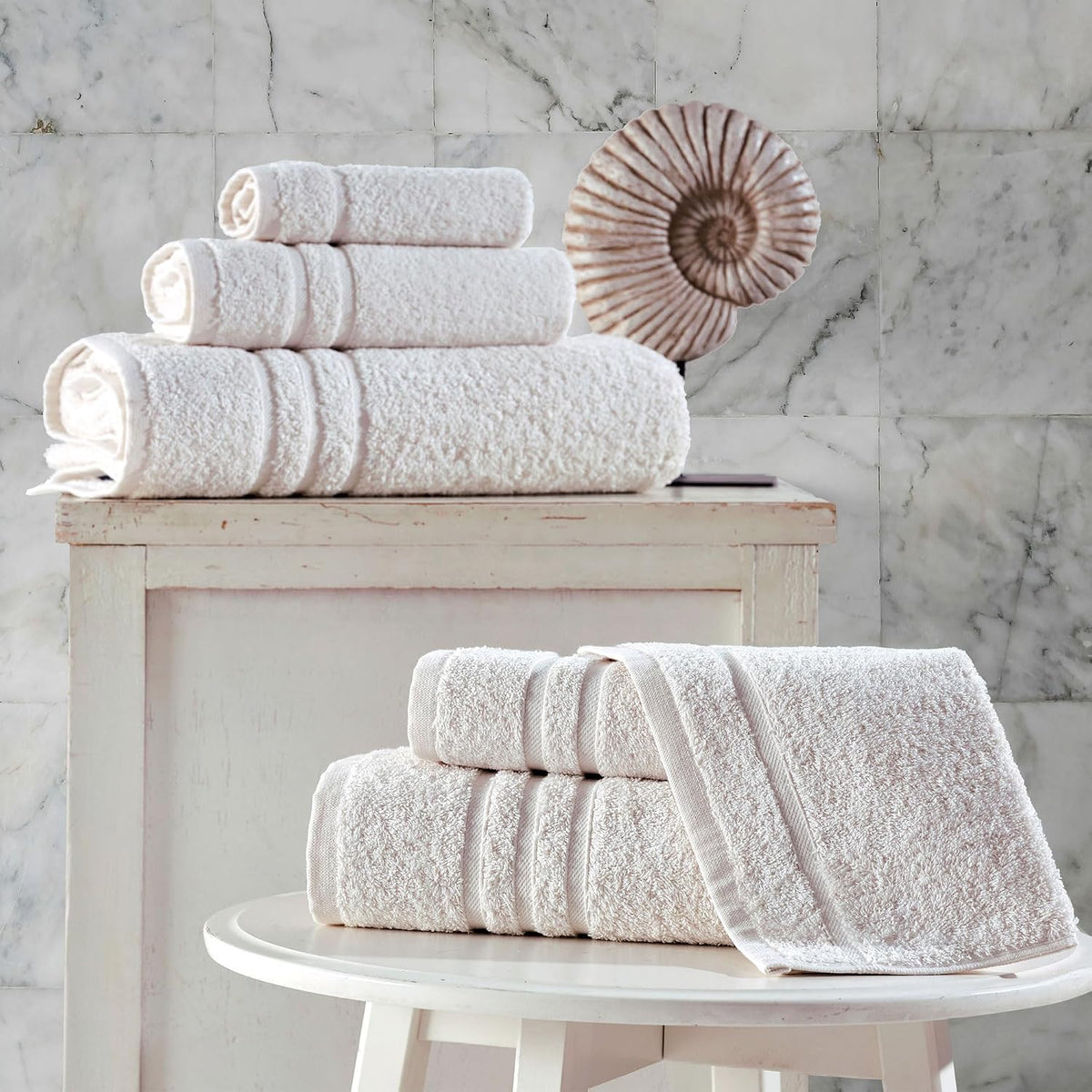 Hawmam Linen Cream 6 Piece Bath Towels Set for Bathroom Original Turkish Cotton Soft, Absorbent and Premium 2 Bath Towels, 2 Hand Towels, 2 Washcloths (Sea Salt)