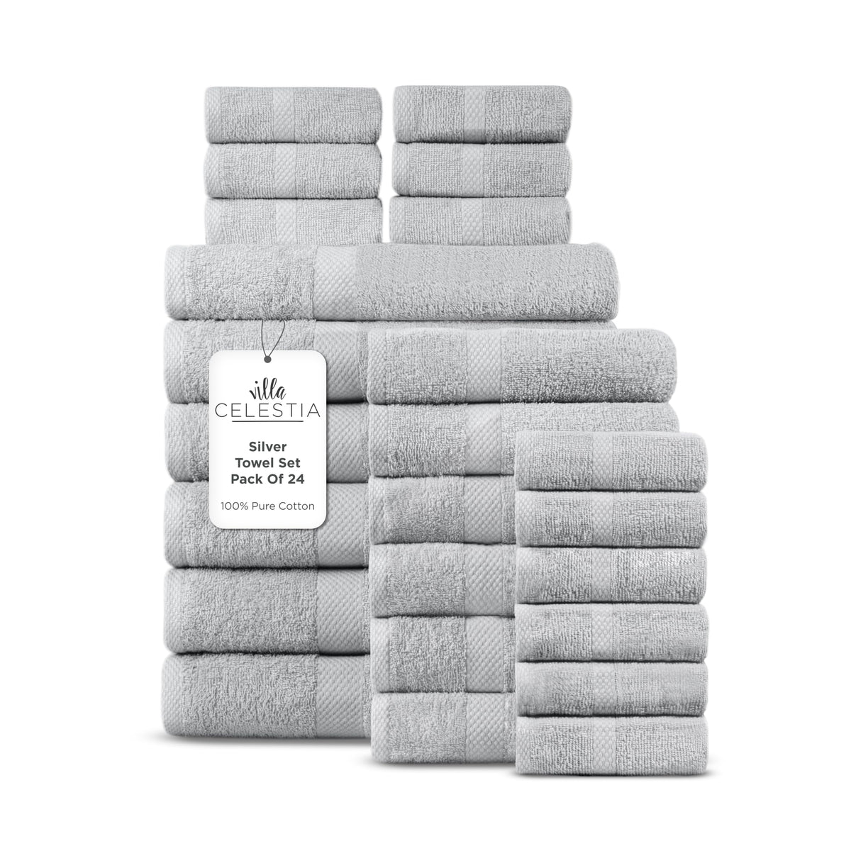 Villa Celestia 100% Cotton Bath Towel Set of 18-4 Bath Towels, 6 Hand Towels, 8 Wash Cloths, Sustainable, Soft, Highly Absorbent, Combed Cotton 18 Piece Set for Hotels, Spa, Bathroom, Dorm, Blue