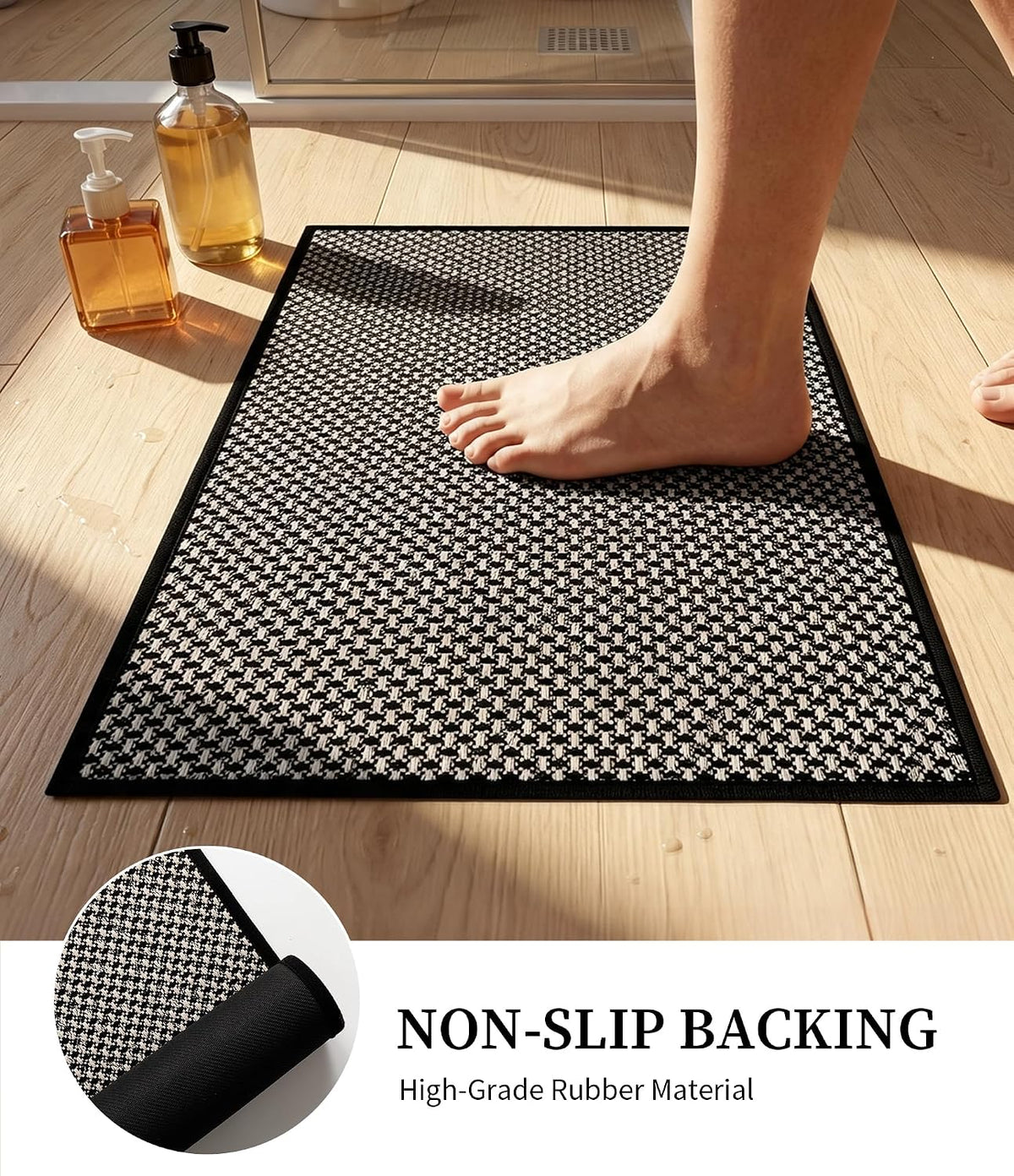 YIHOUSE Black Bathroom Rugs Sets 2 Pieces,Thin Bath Mat Quick Dry