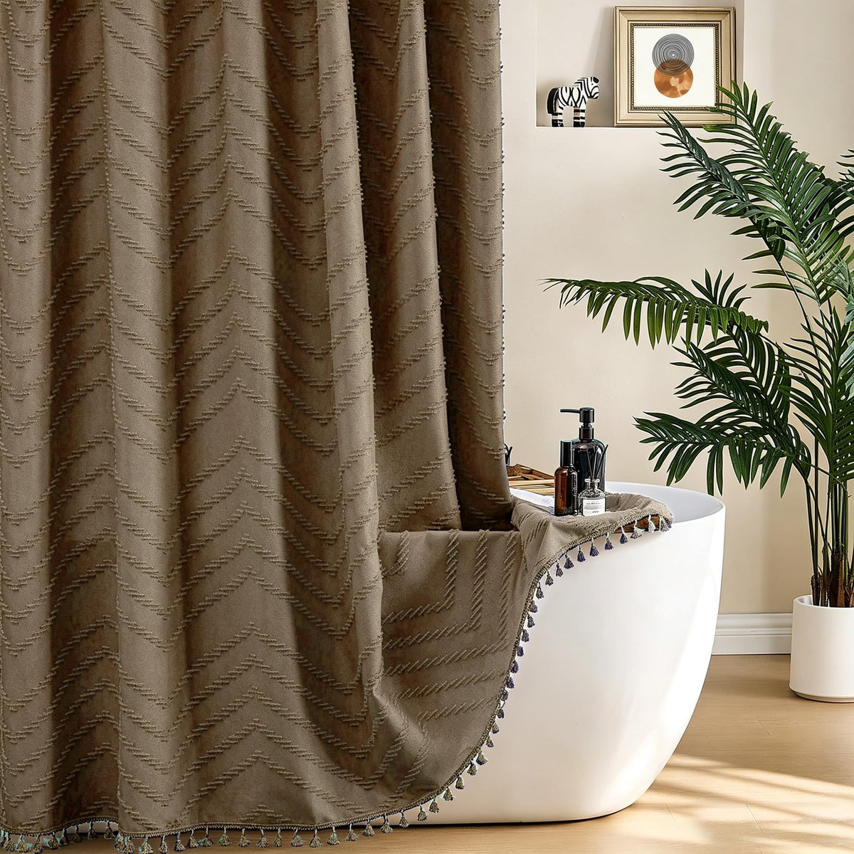 Siiluminisoy White Shower Curtain Fabric Boho Shower Curtain Cloth Textured Tufted Chevron Elegant Shower Curtains Waterproof for Bathroom 72" x 72"