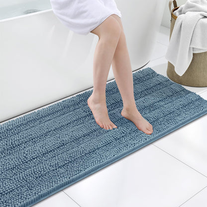 Grandaily Chenille Striped Bathroom Rugs 36x24, Extra Thick and Absorbent Bath Mats, Non-Slip Soft Plush Shaggy Shower Carpet, Machine Wash Dry, Bath Rug for Bathroom, (Large, Light Grey)