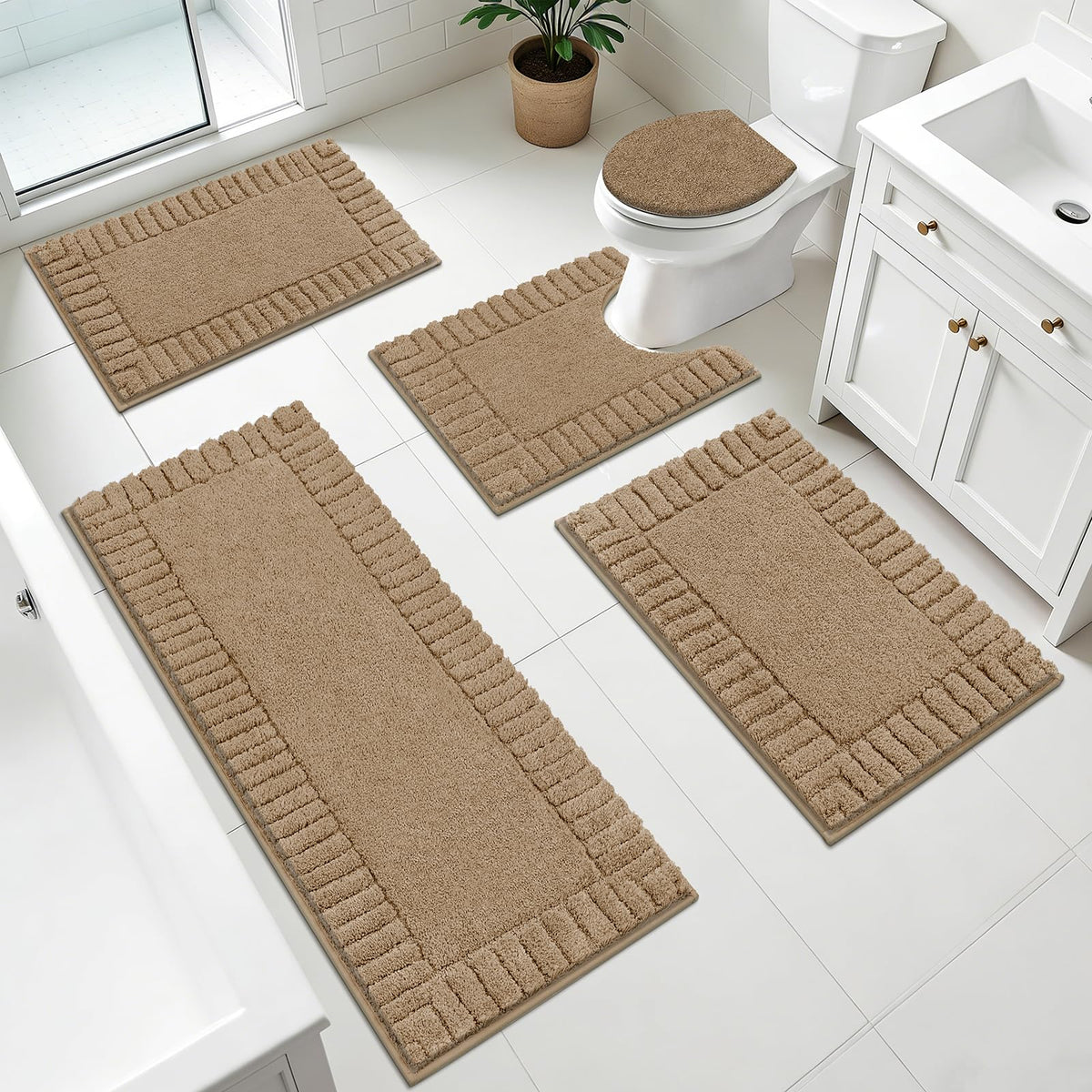 Pauwer Bathroom Rugs Sets 3 Piece, Microfiber Bath Mat Set, Dark Grey