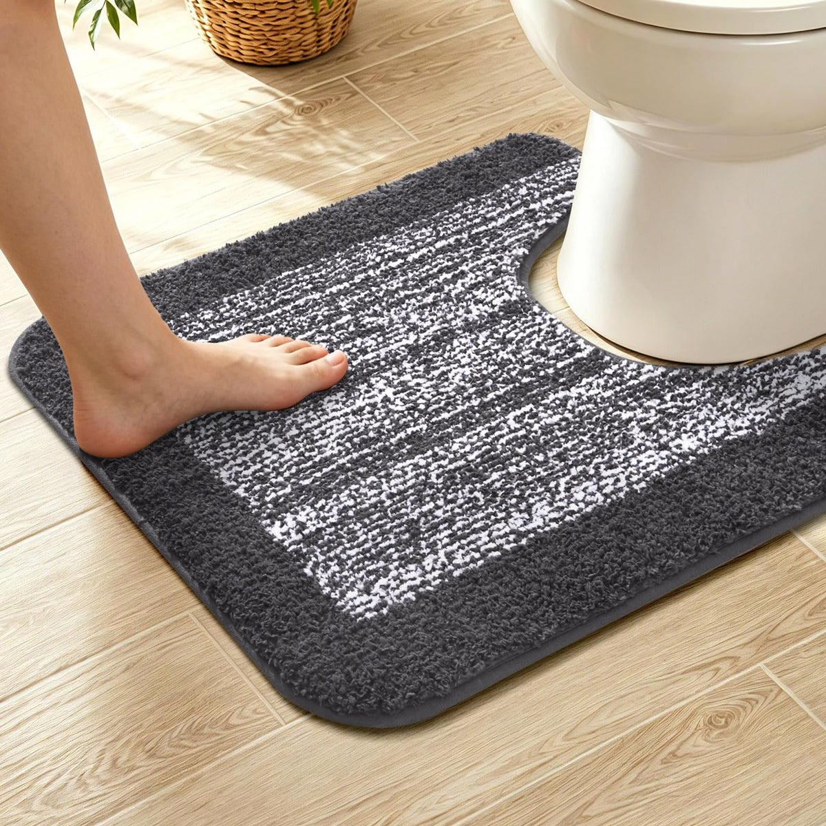 Long 2x4 Ft (48''x24'') Bathroom Rugs, Non Slip Washable Bath Mat Grey