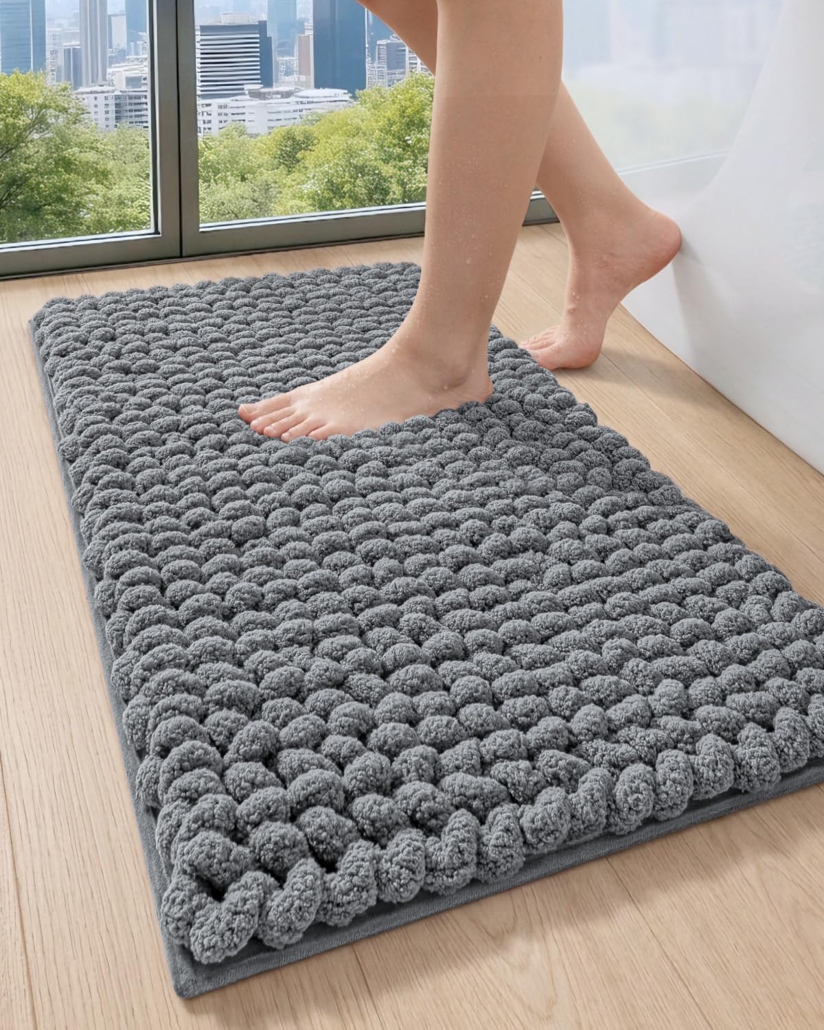 DEXI Bathroom Rugs 36x24, Non Slip Washable Chinelle Bath Mat, Taupe