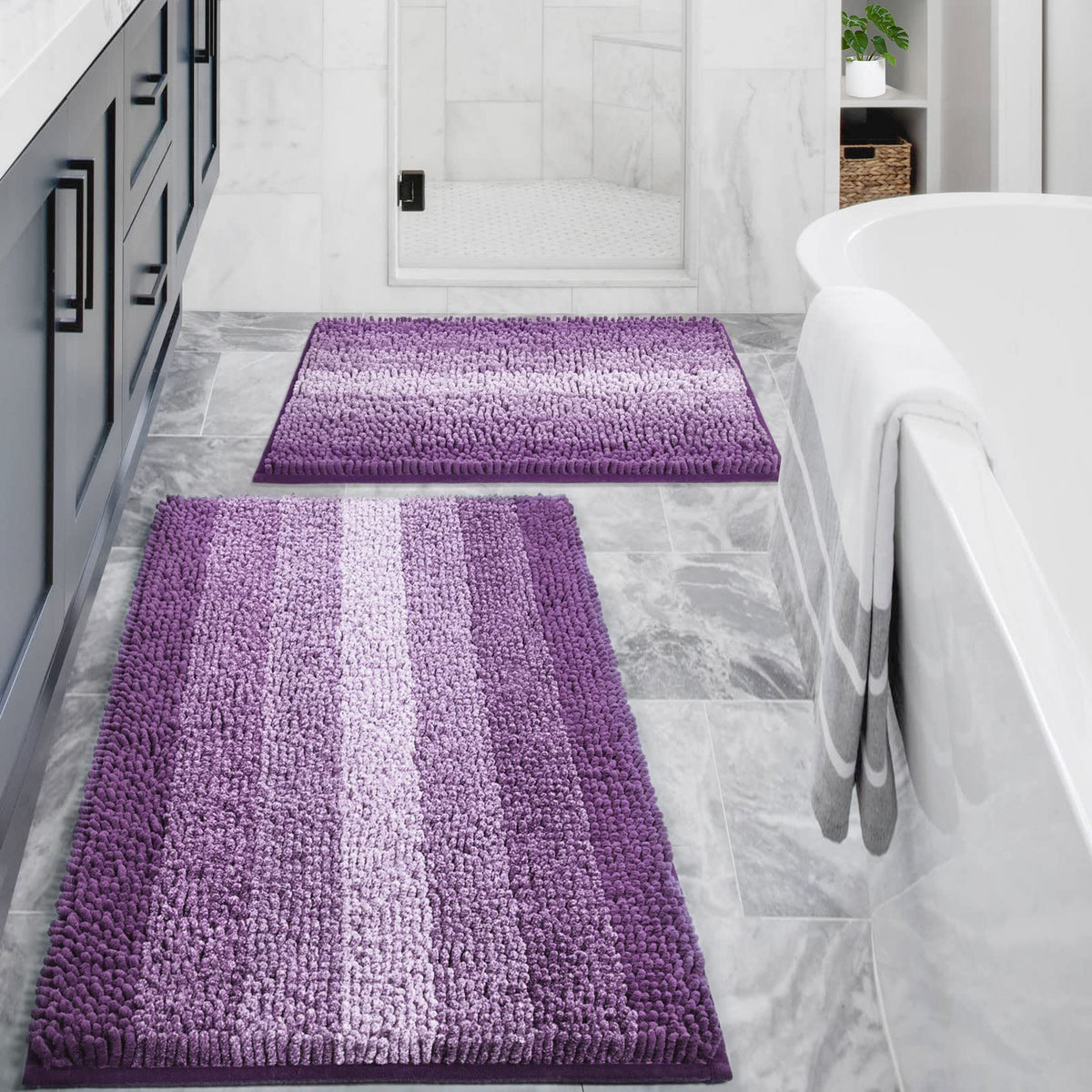 Gibelle Chenille Bathroom Rug Set 2 Piece - Non Slip Bath Mat 16x24, 20x32