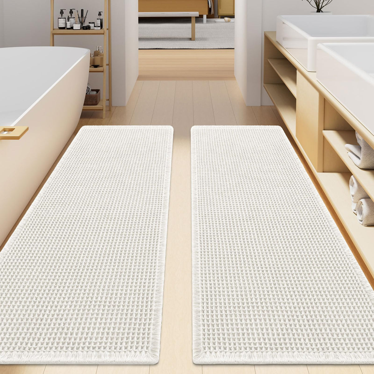 Smiry Waffle Bathroom Rugs Sets 2 Piece (30x20+24x16, Brown)