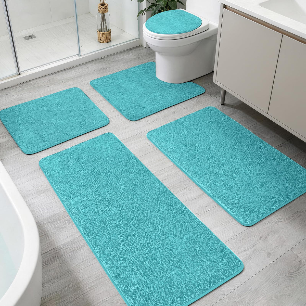 YIHOUSE 2-Piece Towel-Like Memory Foam Bathroom Rug Set, Dark Grey