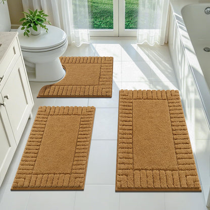 Pauwer Bathroom Rugs Sets 3 Piece, Microfiber Bath Mat Set, Dark Grey