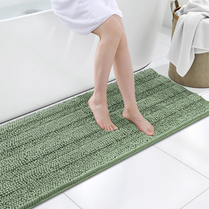 Grandaily Chenille Striped Bathroom Rugs 36x24, Extra Thick and Absorbent Bath Mats, Non-Slip Soft Plush Shaggy Shower Carpet, Machine Wash Dry, Bath Rug for Bathroom, (Large, Light Grey)