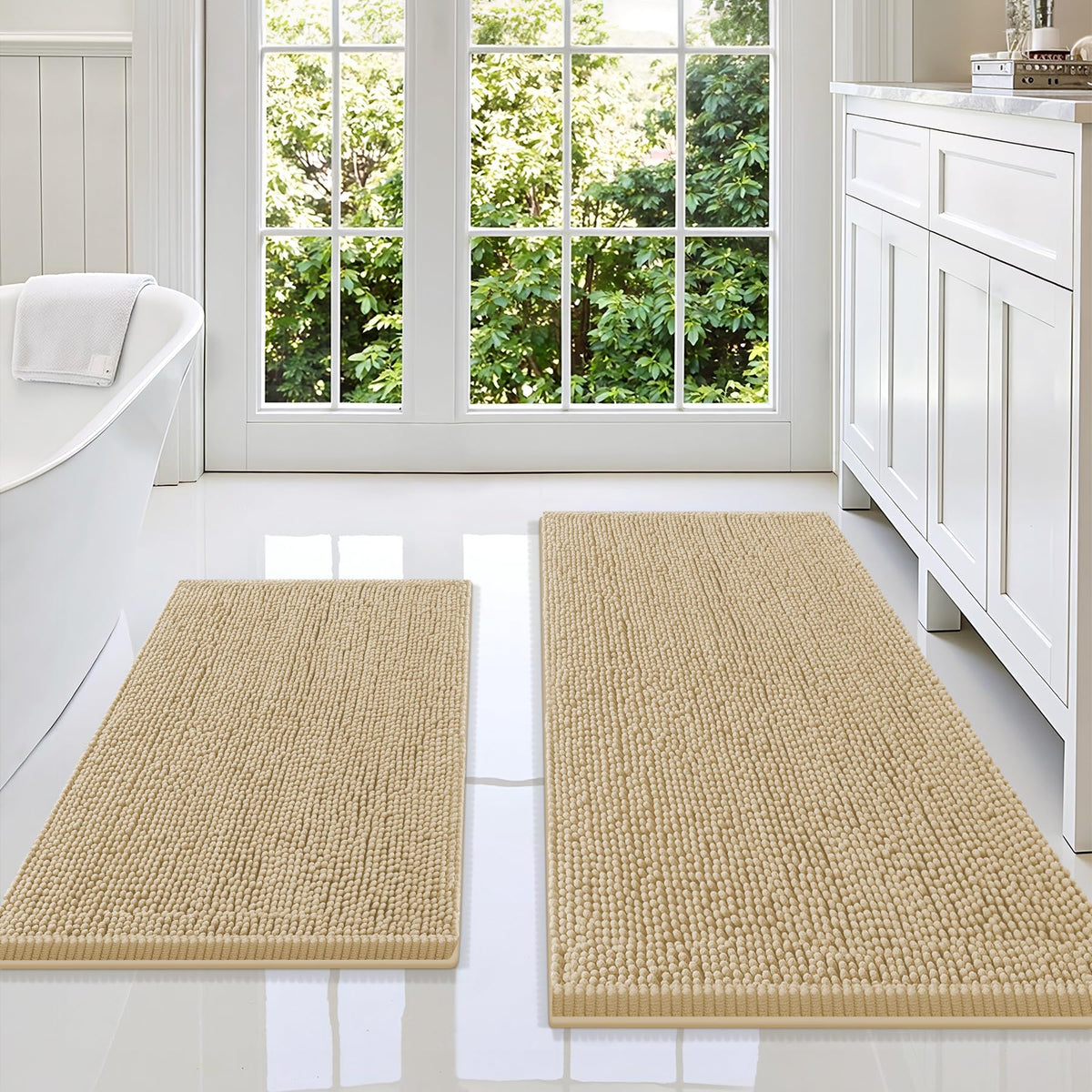 Smiry Chenille Bathroom Rugs Sets 2 Piece (30x20+24x16, Black)