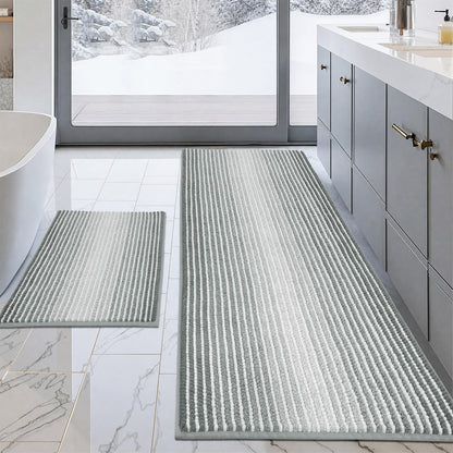 BSICPRO Bathroom Rugs Sets 2 Piece, Non Slip Striped Bath Mats, Fog Blue