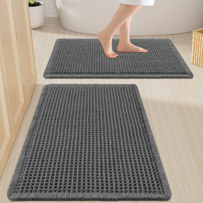 Smiry Waffle Bathroom Rugs Sets 2 Piece (30x20+24x16, Brown)