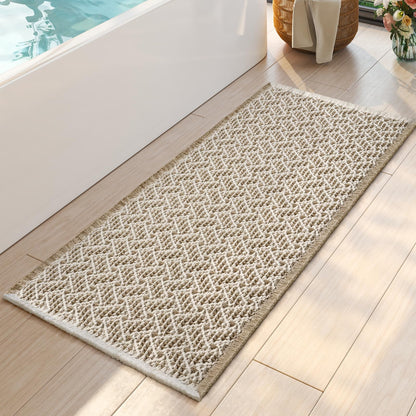 Waffle Bath Mat, Extra Soft Boho Bathroom Rugs, 16x24 Brown