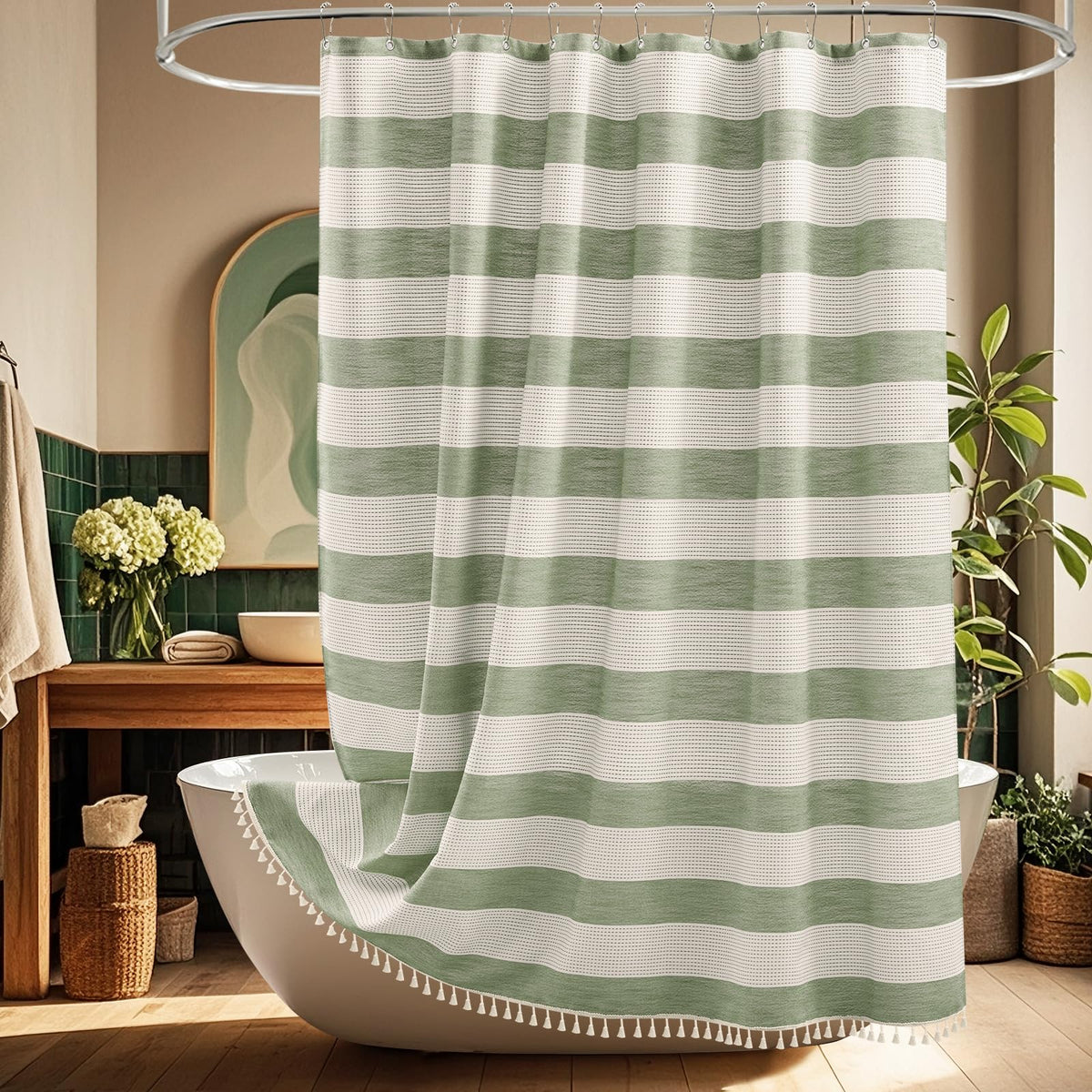 Seenus Linen Look Farmhouse Thick Fabric Shower Curtain Brown, Faux Linen Textured Country Rustic Shower Curtains Water-Resistant, 72 x 72 Inch Tan Taupe Heavyweight Shower Curtain for Bathroom Hotel