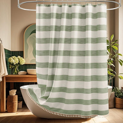 Seenus Linen Look Farmhouse Thick Fabric Shower Curtain Brown, Faux Linen Textured Country Rustic Shower Curtains Water-Resistant, 72 x 72 Inch Tan Taupe Heavyweight Shower Curtain for Bathroom Hotel
